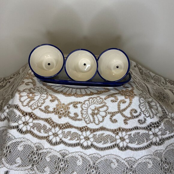 Polish Pottery Boleslawiec  Set of 3 Planters with Tray - Picture 3 of 6